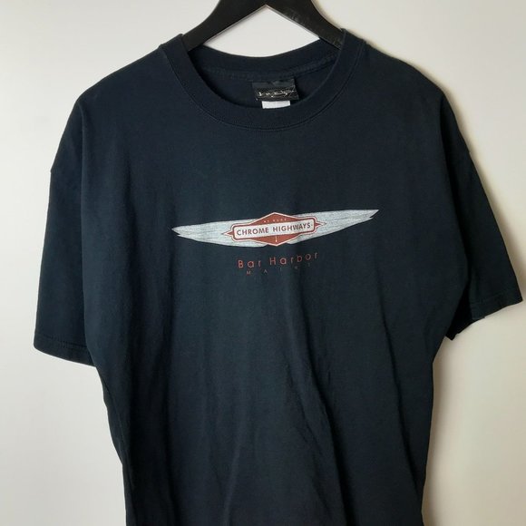 2003 Vintage Huge Bar Harbor Maine Chrome Highway T Shirt 00s Cotton Black XL - Picture 11 of 15